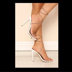 Rhinestone Wrap Heels - White